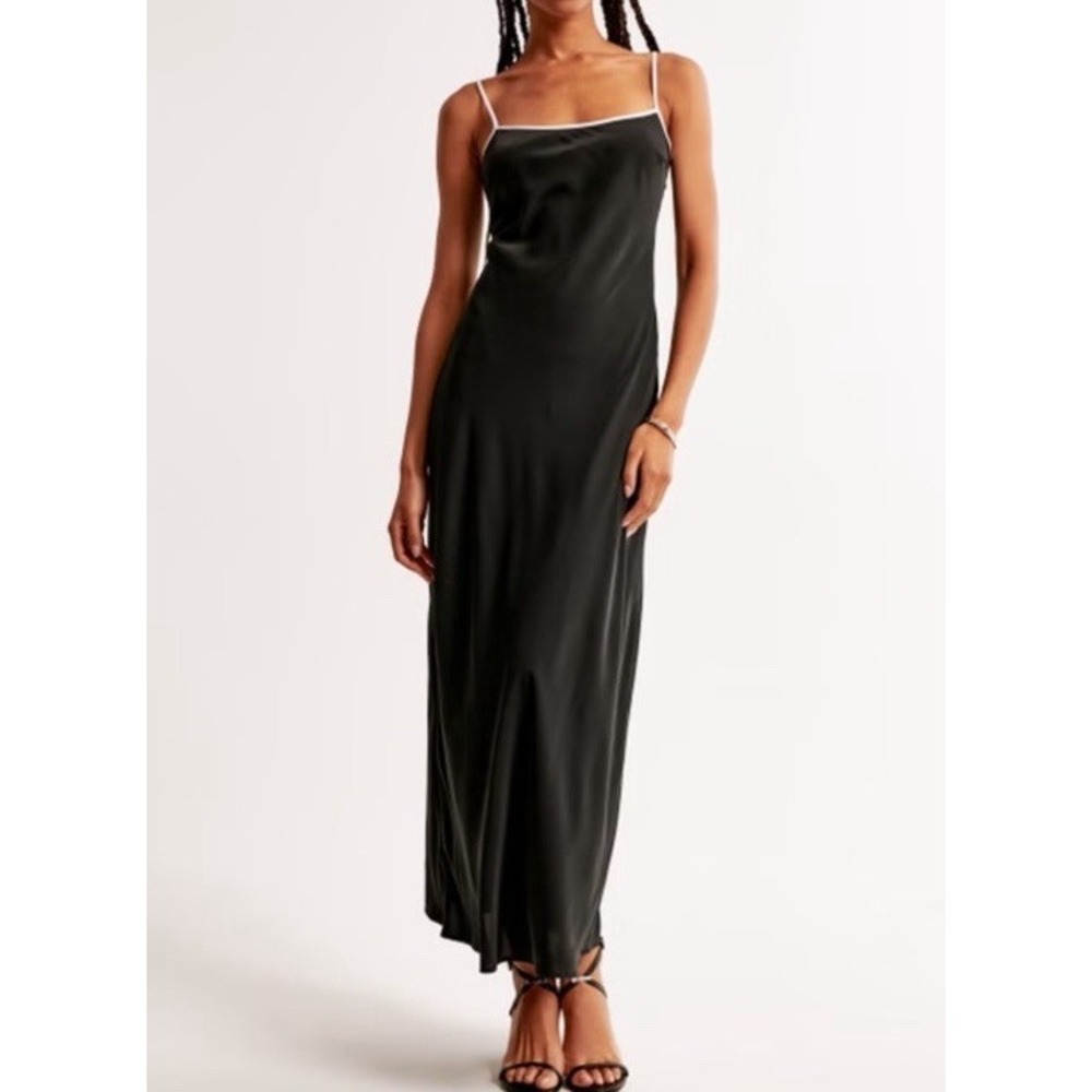 Abercrombie & Fitch Julia Dress Womens S Black Satin Slip Midi Minimalist MINT - Picture 1 of 7